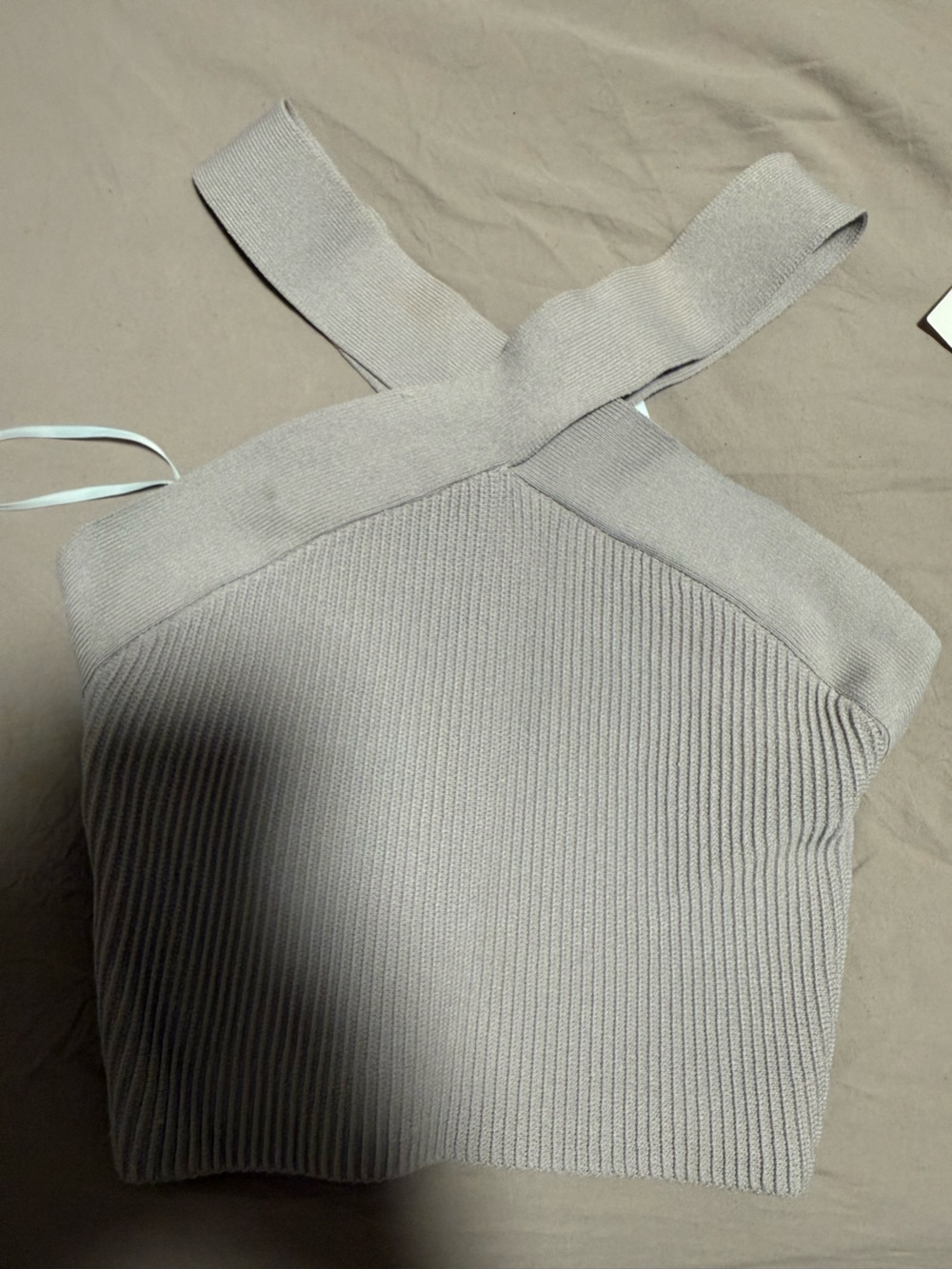 Babaton Neutral Ribbed Halter Top in Taupe